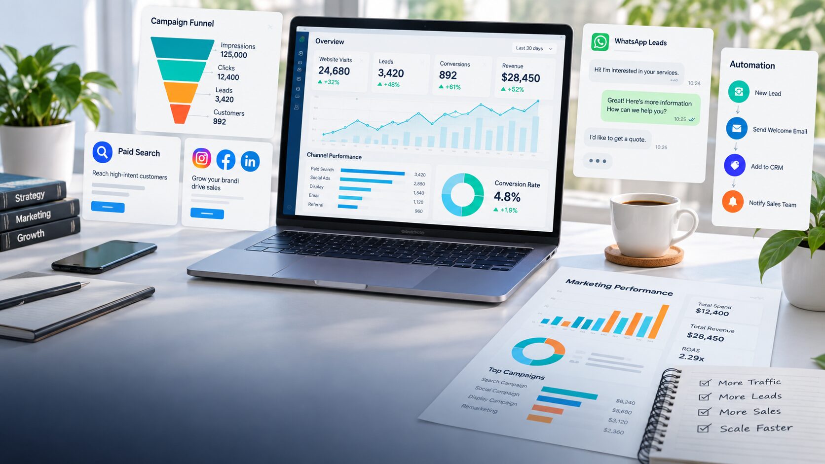 Digital marketing conversion path dashboard